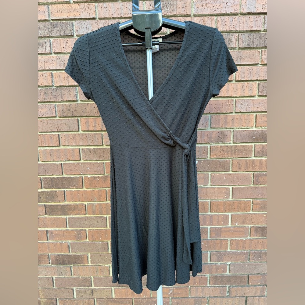 Rolla Coster Faux Wrap Surplice Little Black Dress Swiss Dot Textured Size Small